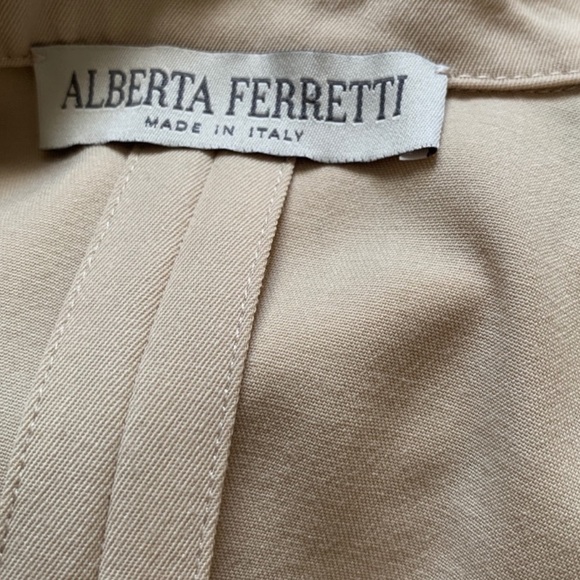 ALBERTA FERRETTI TAN DRESS SHORT SLEEVES BUTTON DOWN VIRGIN WOOL TAN SZ 12 - Picture 8 of 12
